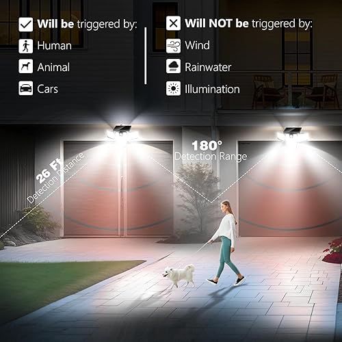 Miniatura 2 de AmeriTop Luces solares para exteriores, paquete de 2 luces LED inalámbricas con sensor de movimiento de alto brillo 4 cabezales ajustables,