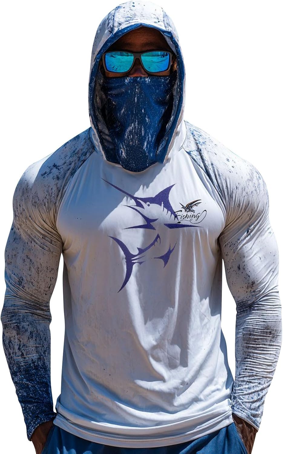 Men's UPF 50+ Hoodie Shirt with Mask Long Sleeve Sun Protection Rash Guards Breathable Outdoor Tops for Fishing Hiking