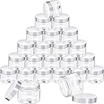 SATINIOR 24 Pieces Empty Clear Plastic Jars with Lids Round Storage Containers Wide-Mouth for Beauty Product Cosmetic Cream Lotion Liquid Butter Craft and Food (White Lid, 1 oz)