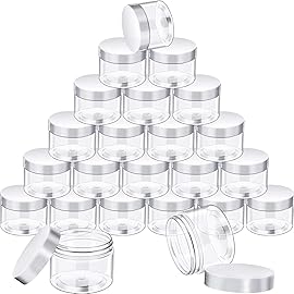 SATINIOR 24 Pieces Empty Clear Plastic Jars with Lids Round Storage Containers Wide-Mouth for Beauty Product Cosmetic Cream Lotion Liquid Butter Craft and Food (White Lid, 1 oz)