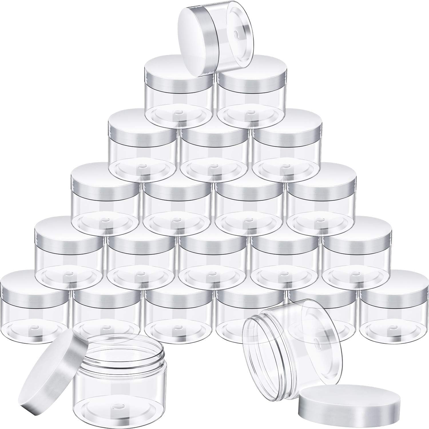 SATINIOR 24 Pcs Clear Plastic Jars with White Lids,1oz