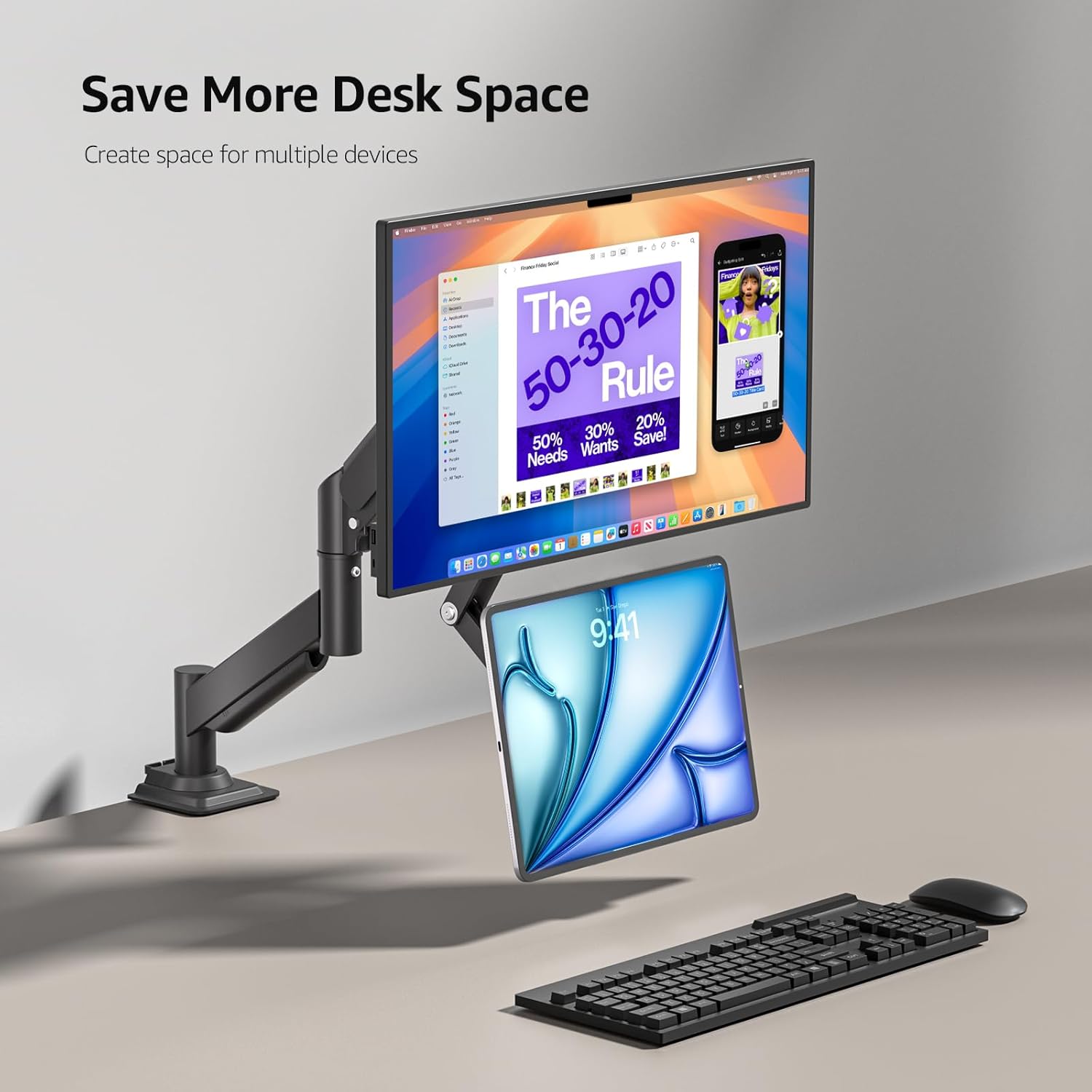 Universal VESA Mount Adapter for Portable Screen,Monitor Arm Extension Arm, Fits VESA 75x75&100x100,Quick Installation