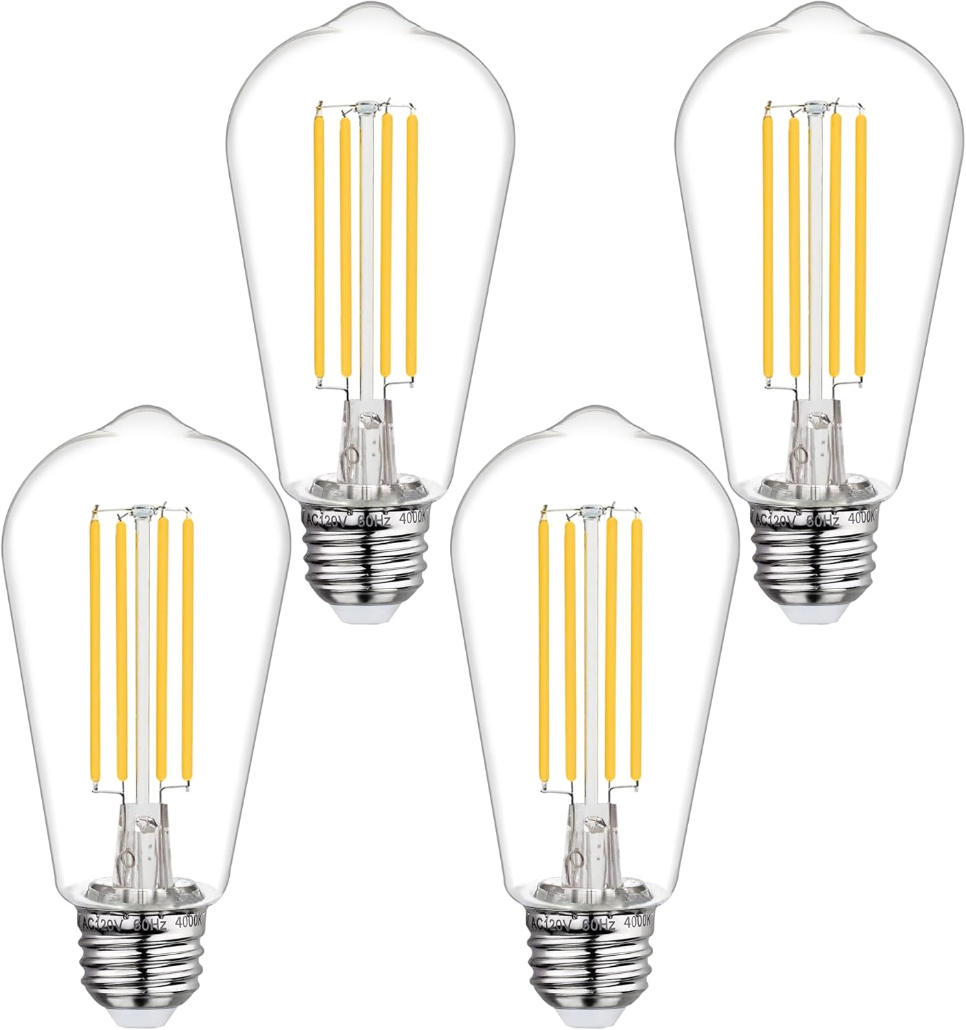 4 Pack Vintage LED Edison Bulbs, 6W Equivalent 60W, Non-Dimmable, Warm White 2700K, 800Lumens, ST58 Antique LED Filament Bulbs with 80+ CRI, E26 Base Shatterproof Clear Plastic Light Bulb.
