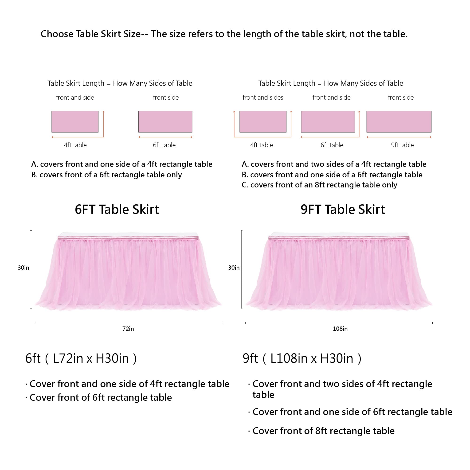 PartyBySam Pink Tulle Table Skirt for Rectangle Tables 9ft, Pink Tutu Table Skirt Decoration for Birthday Party Baby Shower, Double Organza and Led Lights (L9(ft), H 30in)