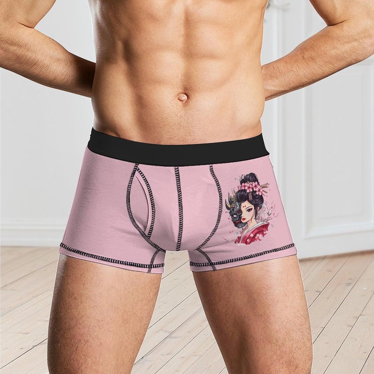 Japanese Geisha Ghost Mask Printed Mens Underwear Moisture-Wicking Boxer Briefs Breathable Shorts Underpants Trunks
