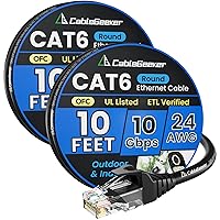 Vista 49 de Cable Ethernet Cat 6 de 30 pies, para interiores y exteriores, cable de red plano de Internet de alta velocidad de 10 Gbps, cable de conexión Negro