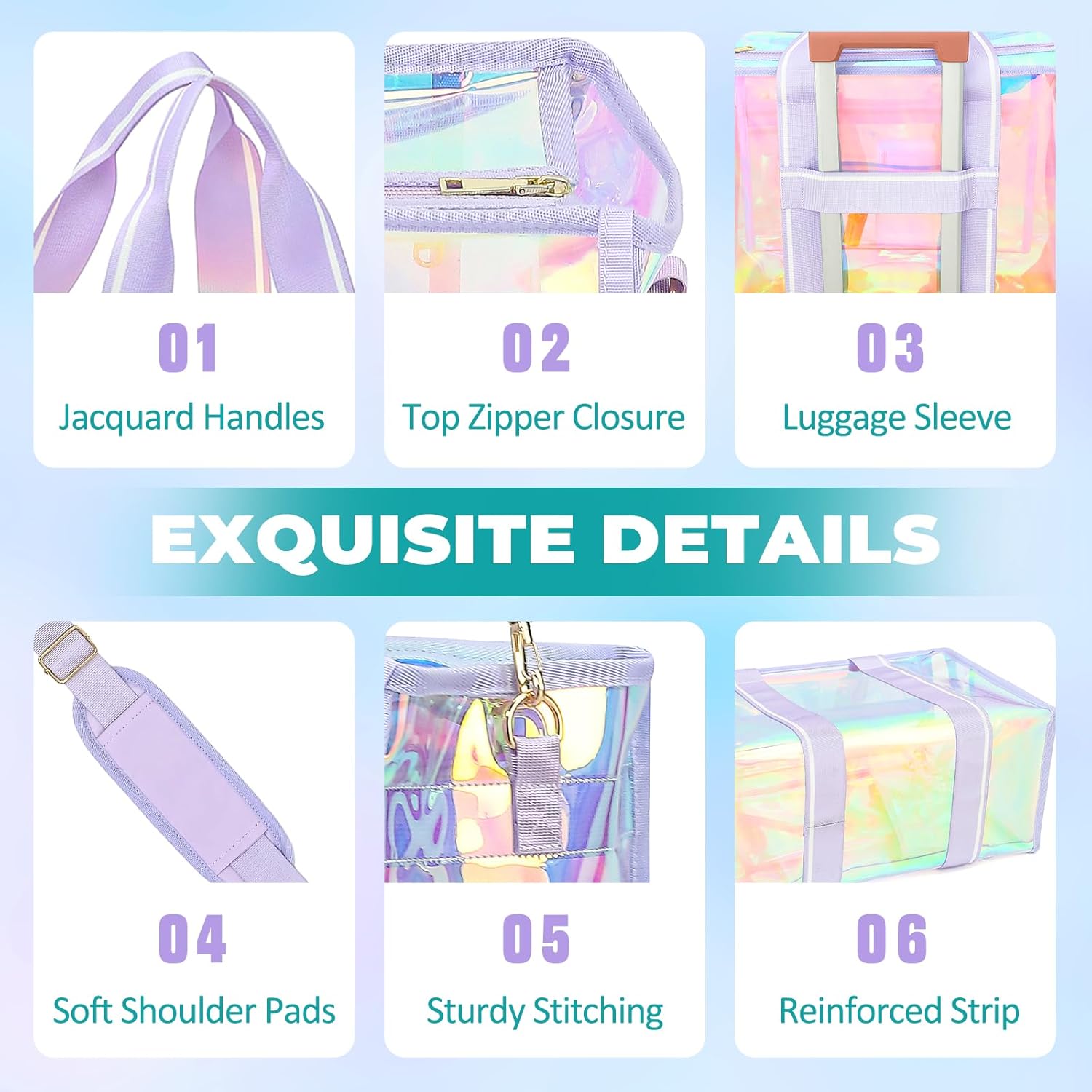 Sisipoet Large Beach Tote Bags for Women, 26L Iridescent Clear Tote Bag, Waterproof Tip-Proof Tote Bag for Beach, Gym