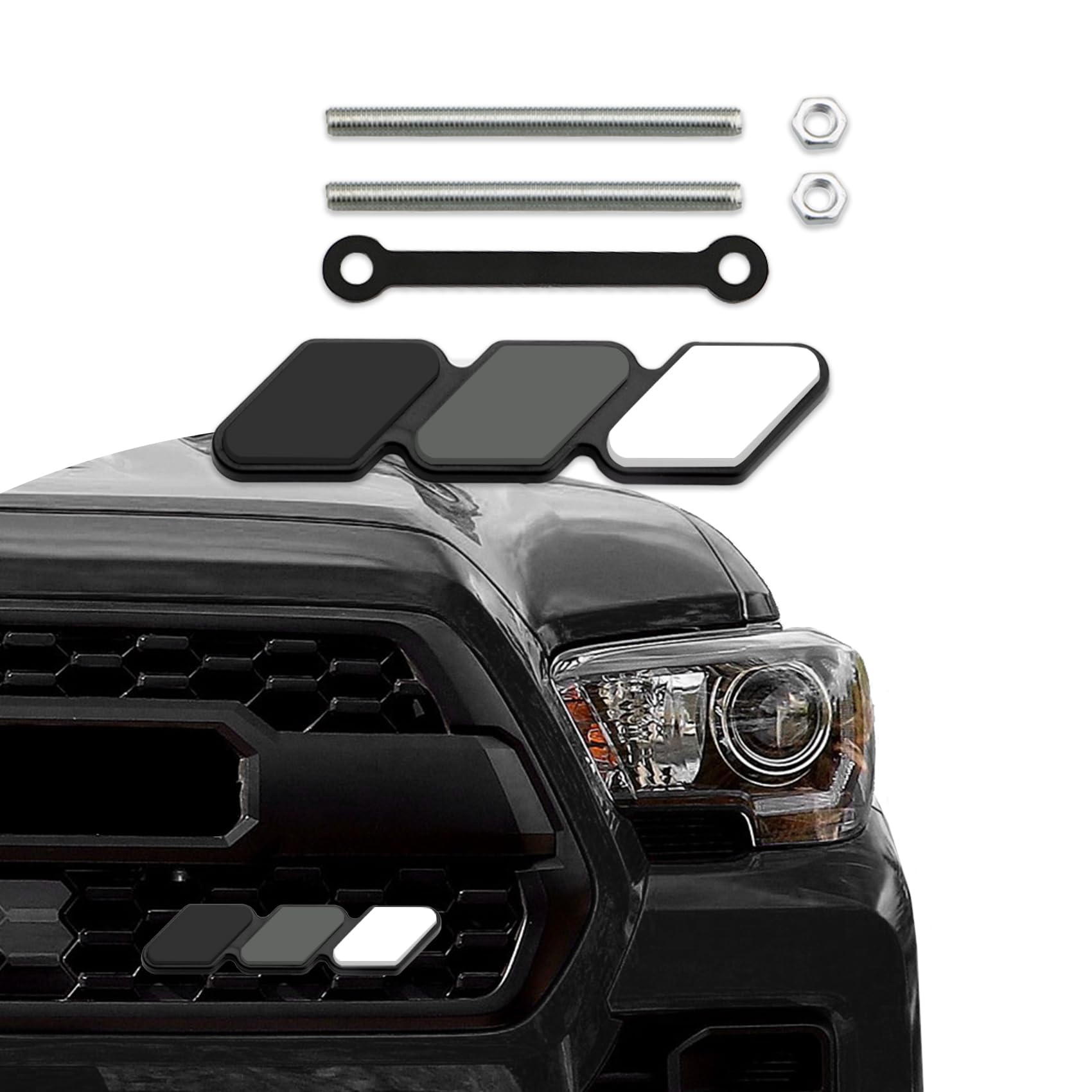 TRD Grille Decor Badge, 3-Color Upgrade Emblem, Grille Insert Trims, Tri-Color Grille Badge Emblem Car Decoration Accessories Fit for Tacoma 4Runner Tundra Sequoia Rav4 Highlander (Grey White)