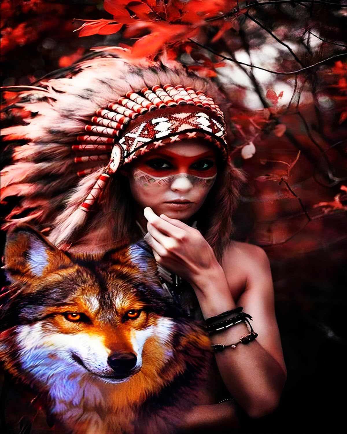 XIAOYOUQIAN Indy Women and Wolves,Paint by Numbers for Adults, DIY Paint by Numbers for Kids Beginner, Oil Painting for Wall Art ，20X16Inch，with Frame