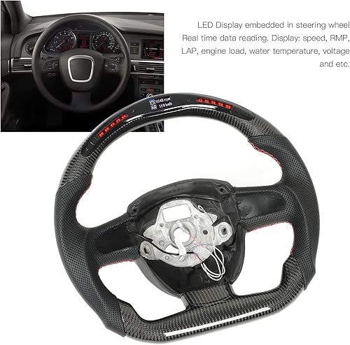 Miniatura 3 de Volante LED, repuesto para volante, costuras rojas brillantes, parte inferior plana de fibra de carbono para A4 A5 A6 A8