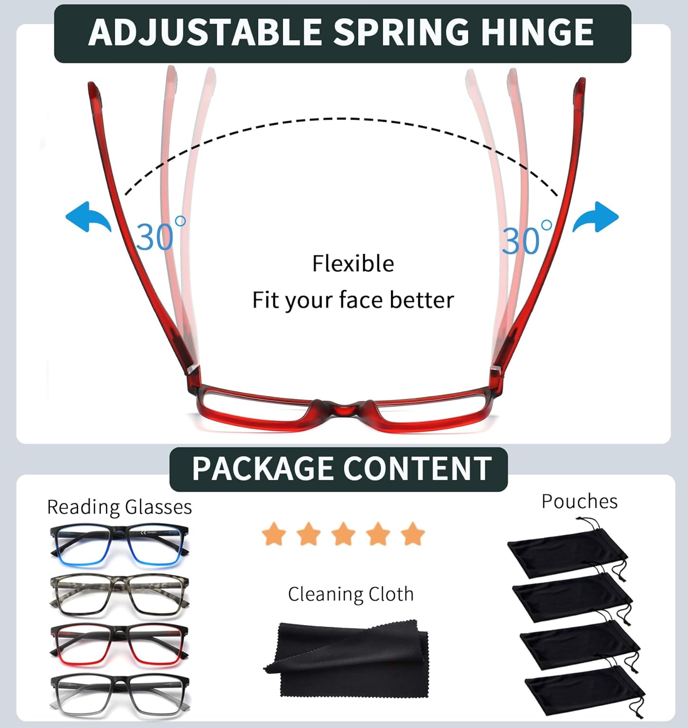 Reading Glasses Men Blue Light Blocking 4 Pack, Wide Computer Readers for Men with Spring Hinge Reduce Eyestrain/UV/Dryness, Square Large Trendy Eyeglasses 1.0 - Image 6