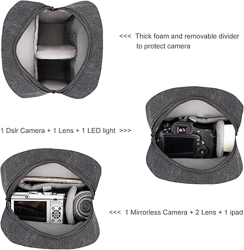 Miniatura 2 de TULLIO Bolsa pequeña para cámara para fotógrafo, de lona, bolsa impermeable para cámara DSLR, compatible con Nikon Sony para hombres y mujeres