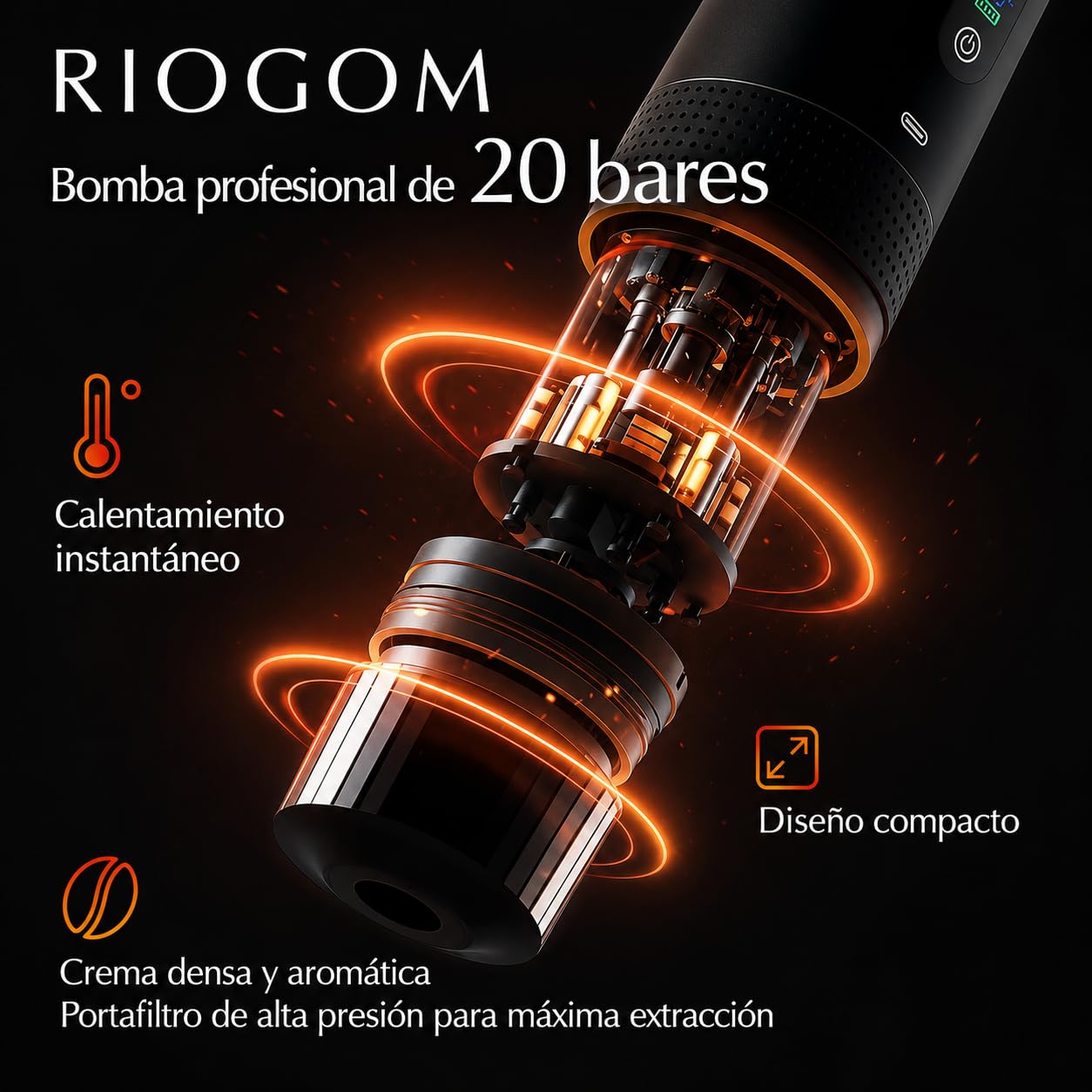 Cafetera Portátil de Capsulas 3 en 1 Outin 20v Usb-C + Estuche rígido, Compacta, Ligera Y Recargable, Ideal para Tomar Cafe Caliente en Camping, Coche, camion Oficina (Gris)