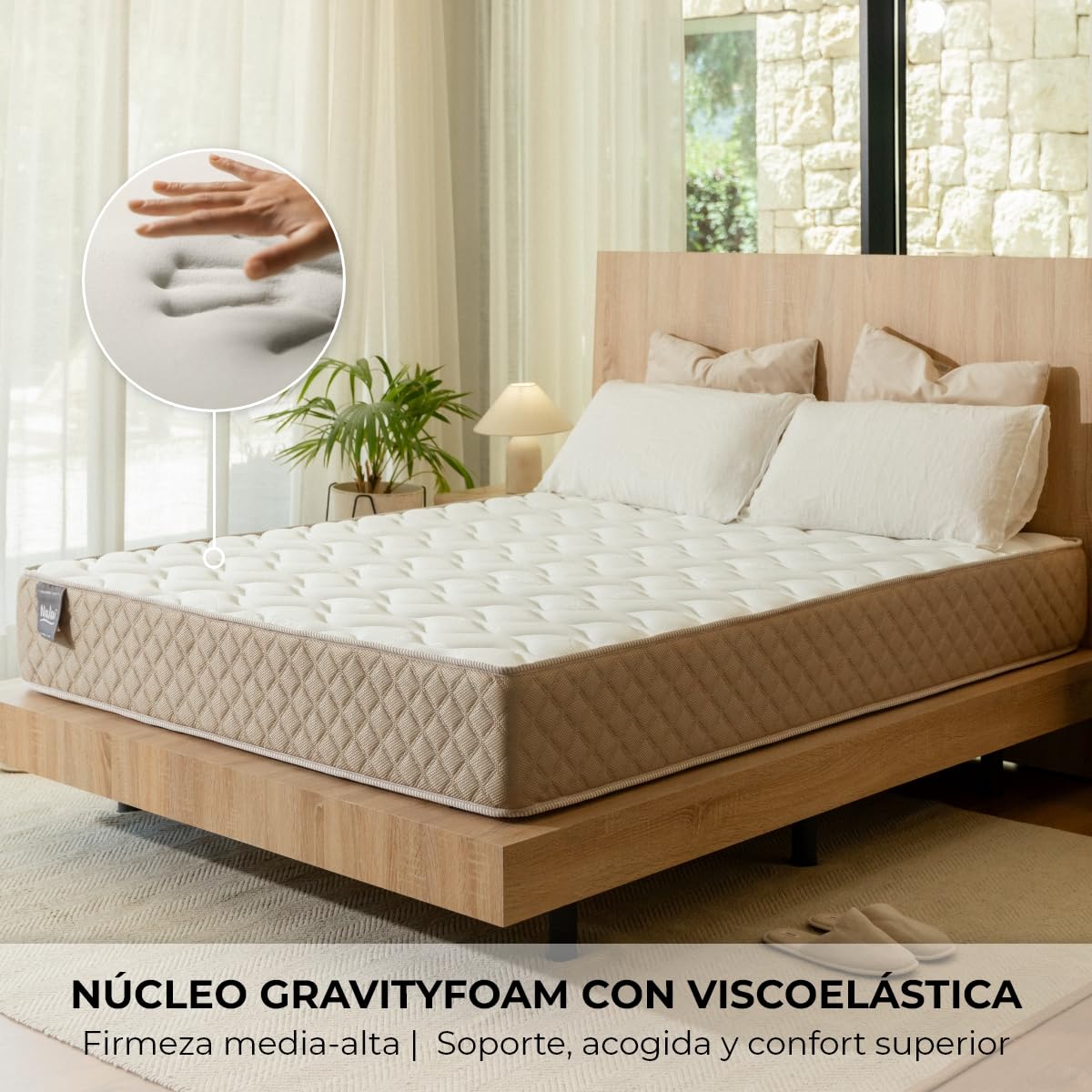 Don Descanso - Colchón 160x200 Viscoelástico Mulhacen DualSense, Altura 26cm. Multicapa con Núcleo GravityFoam, Firmeza Alta, Doble Cara Invierno/Verano, Transpirable. Fabricado en España, Beig - 3