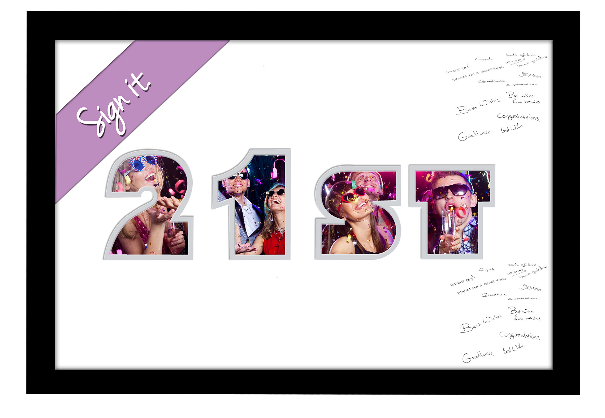 21st Birthday Signing Personalised Autograph Signature Guest Book Photo Frame To Sign (White Mount with Black Finish Frame)