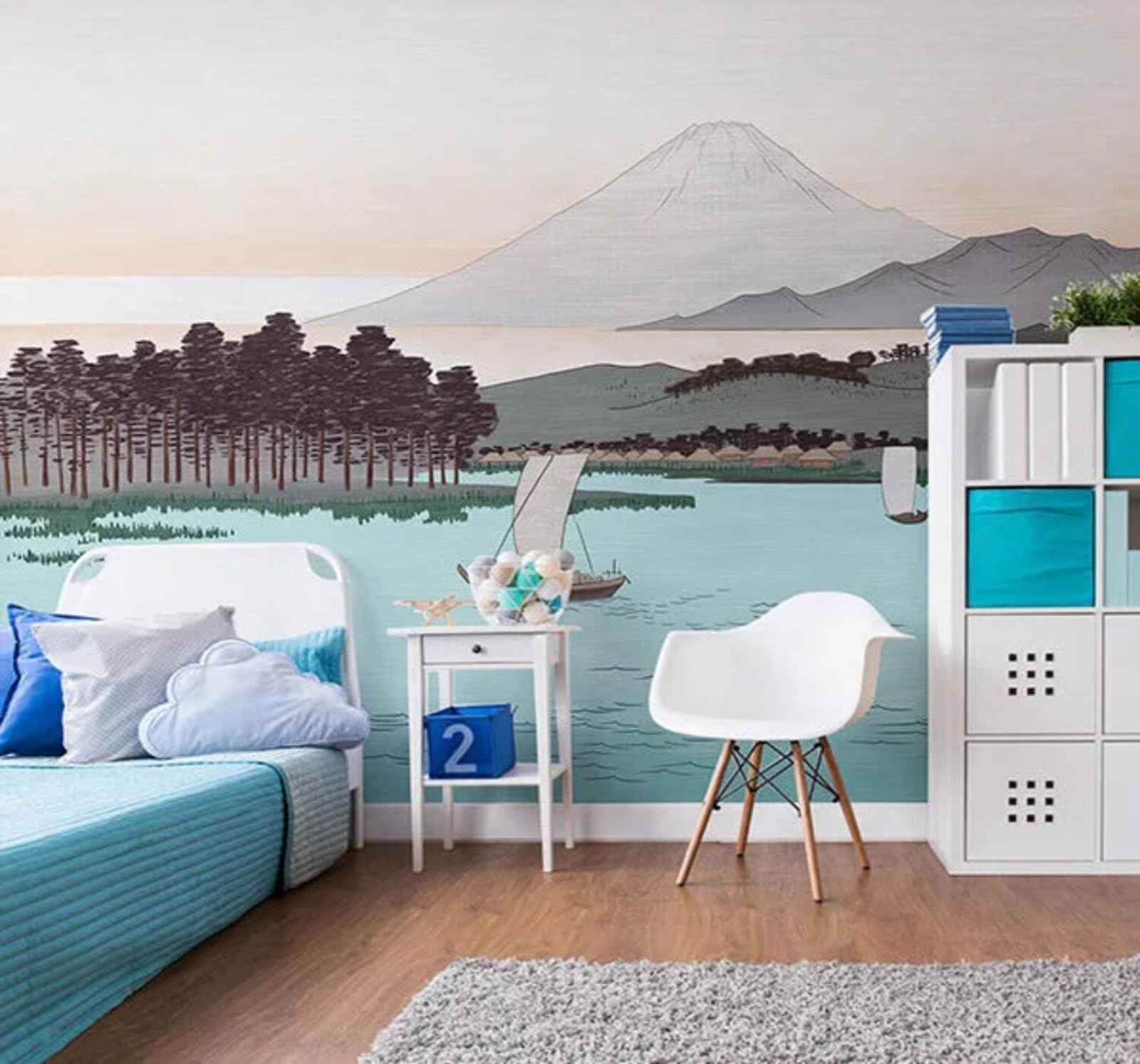 Xlming 400Cm×280Cm(B×H) Hand Drawn Cartoon Mountains Lakes Pattern 3D Wallpaper Silky Texture Home Study Office Grey Dining Room Sofa Bedroom Living Room Tv Backdrop-400Cm×280Cm