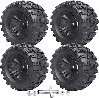 4Pcs 2.8 Preglued Mounted OD 125mm 1/10 RC Truck Tires and Wheels 12mm Hex Hubs for Traxxas Stampede Rustler VXL 4x4 2WD Redcat Volcano EPX Pro Exceed Infinitive