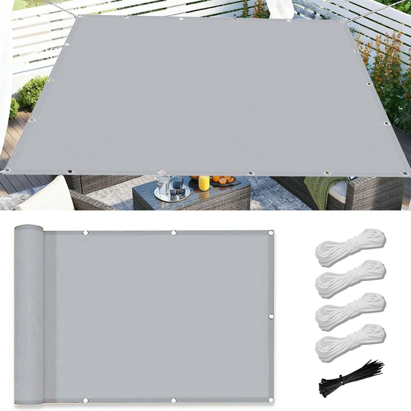 Garden Sun Shade Sail Waterproof 5x7m Light gray Patio Canopy Rectangle Awning Canopy 95% UV Block Heavy-Duty Sun Sail with Grommets and Rope for Outdoors Garden Patio Yard Party