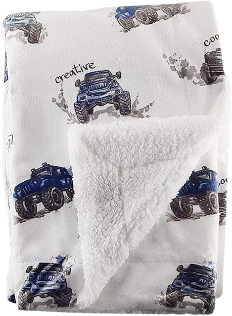 Baby Blanket Sherpa Fleece for Newborn Baby Boy - Pram, Cot, Moses Basket - Car/ Hummer Design
