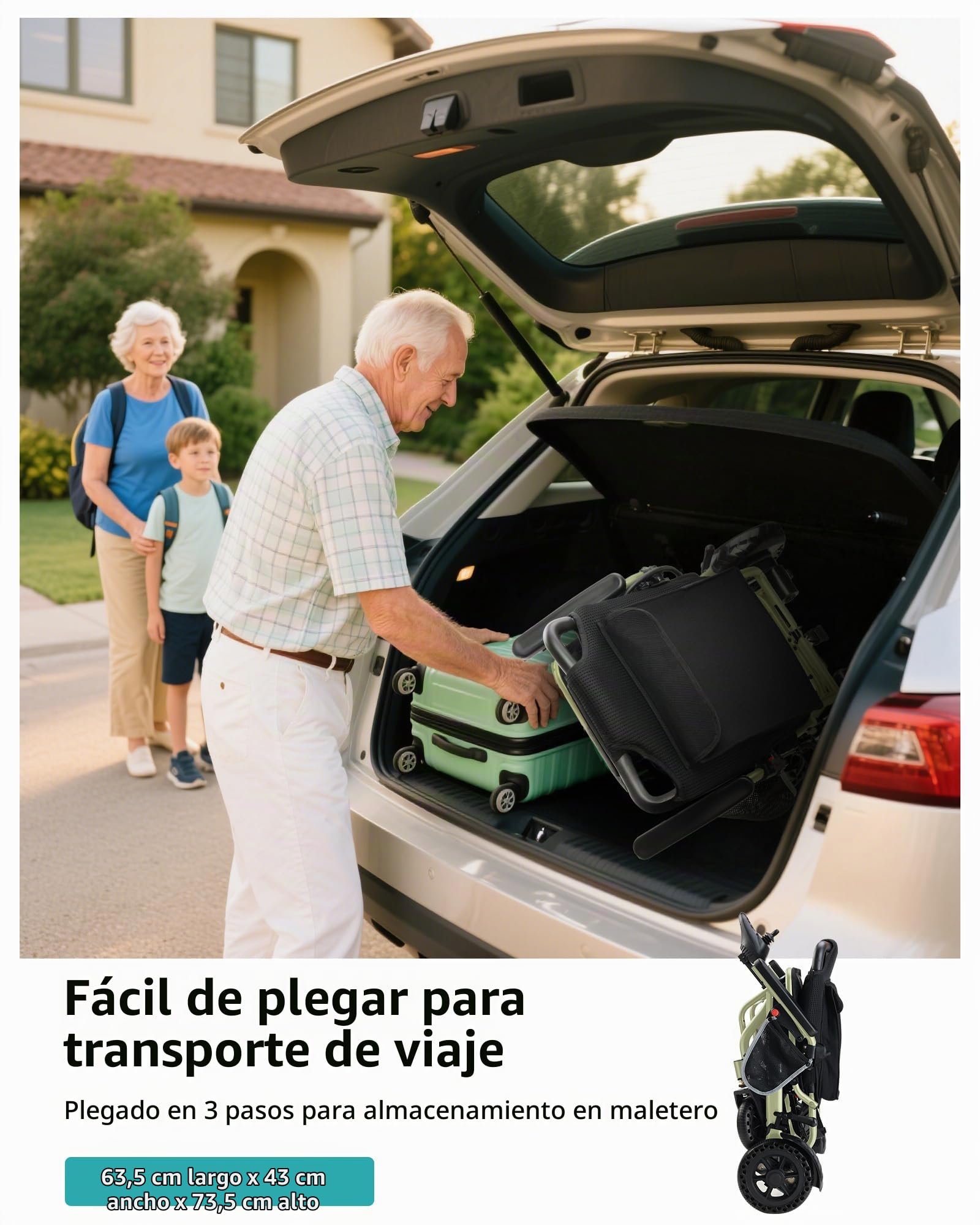 Silla de ruedas eléctrica ligera plegable para adultos y personas mayores, aprox. 15 kg, apta para aviones, soporta hasta 150 kg, alcance de hasta 24 km, motor de 360 W, portátil para viajes y uso