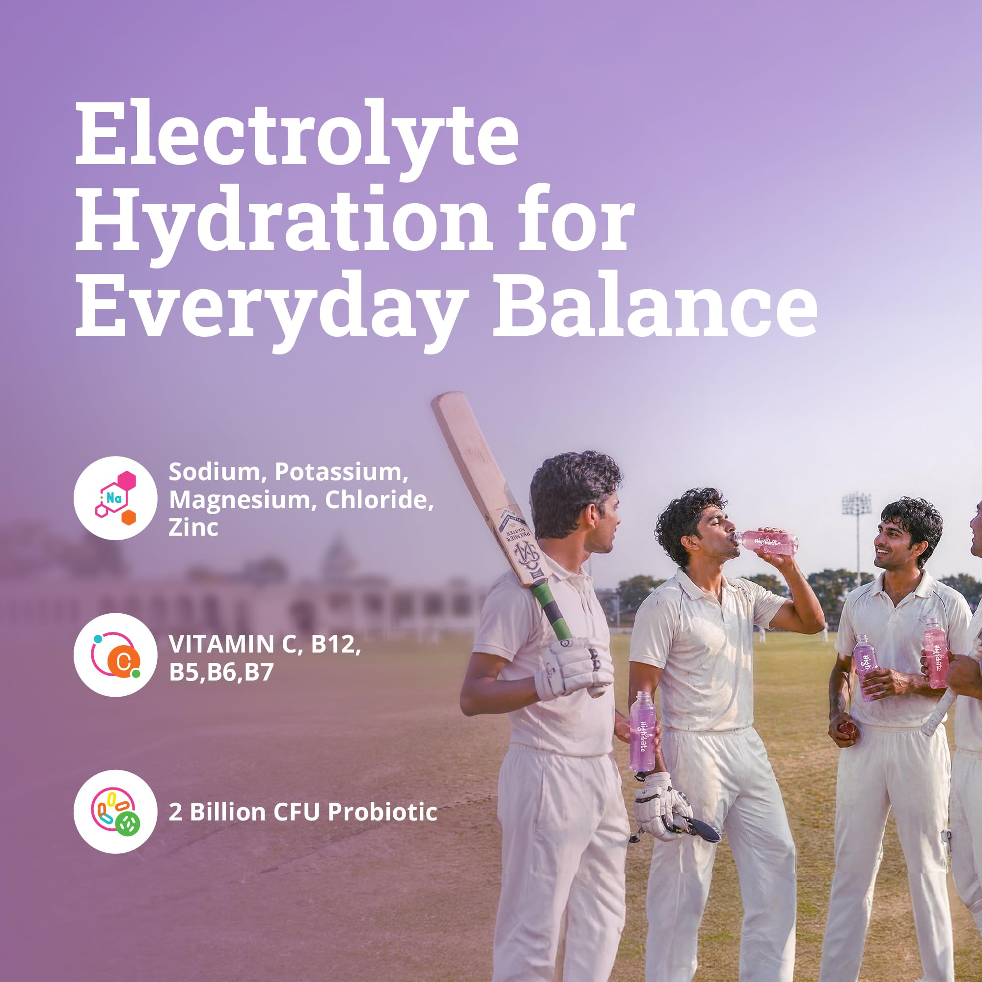 Highdrate Sugar Free Electrolyte Drink Mix | Hydration Powder for Dehydration | 10 Electrolyte Sachets with 5 Vitamins, 5 Minerals & 2 Billion CFU Probiotics | Sugar Free Hydration Drink for Daily Use — Amazon image 3