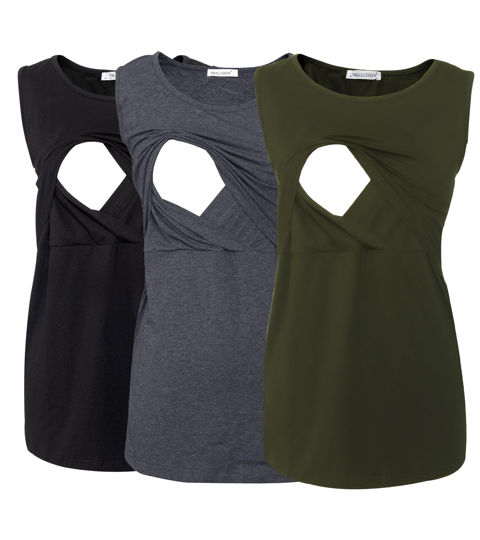 Smallshow Canottiere per Donna maternità Infermieristica Senza Maniche Top Canotta Allattamento in 3 Pezzi Army Green-Black-Deep Grey XL