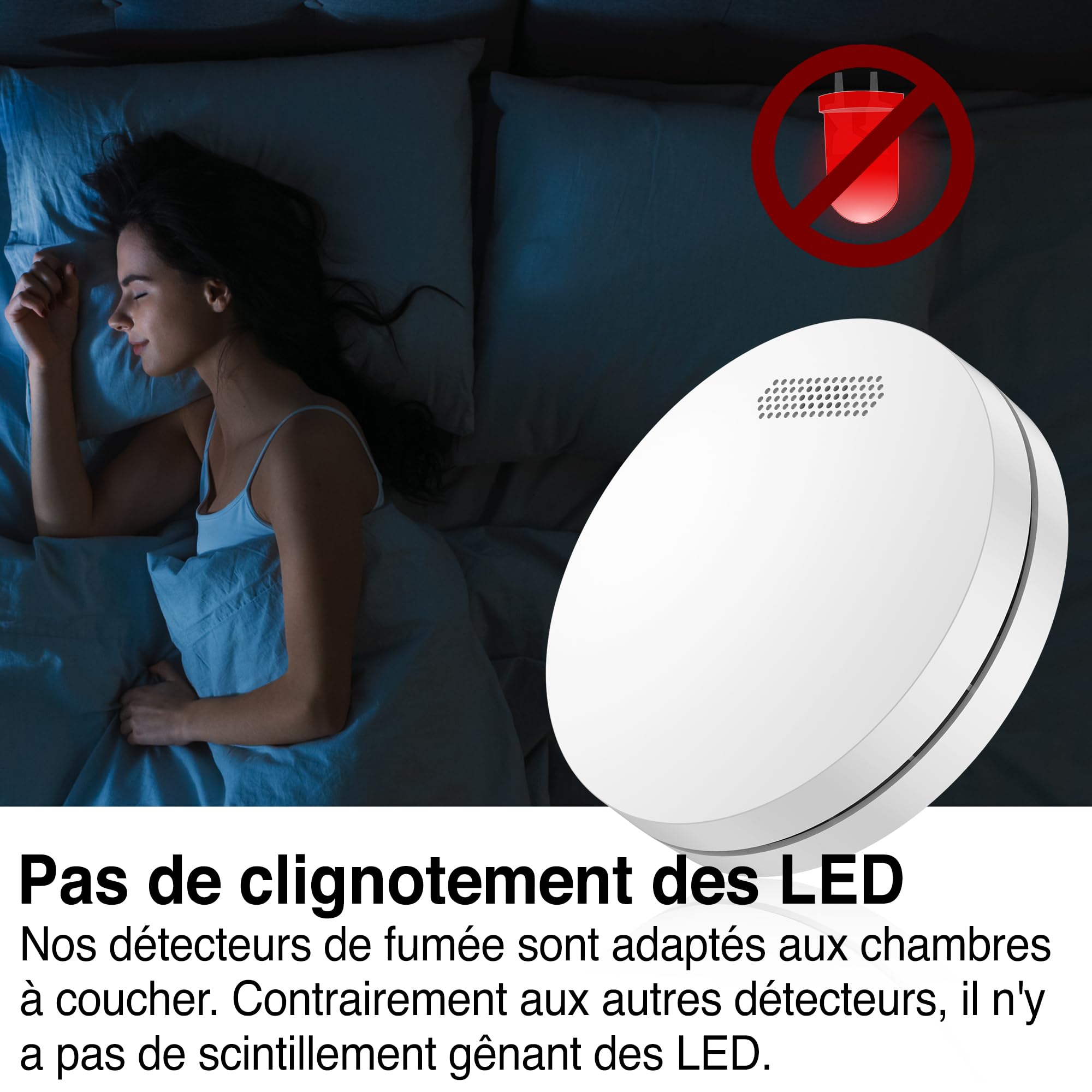 ALPENLUFT Detecteur de fumée 10 Ans Pile, Plat, Detecteur d'incendie, Pas de LED Clignotante, sans perçage, kit Alarme Maison sans Fil- Fumee Protection Incendie, Alarme Incendie (Set de 1)