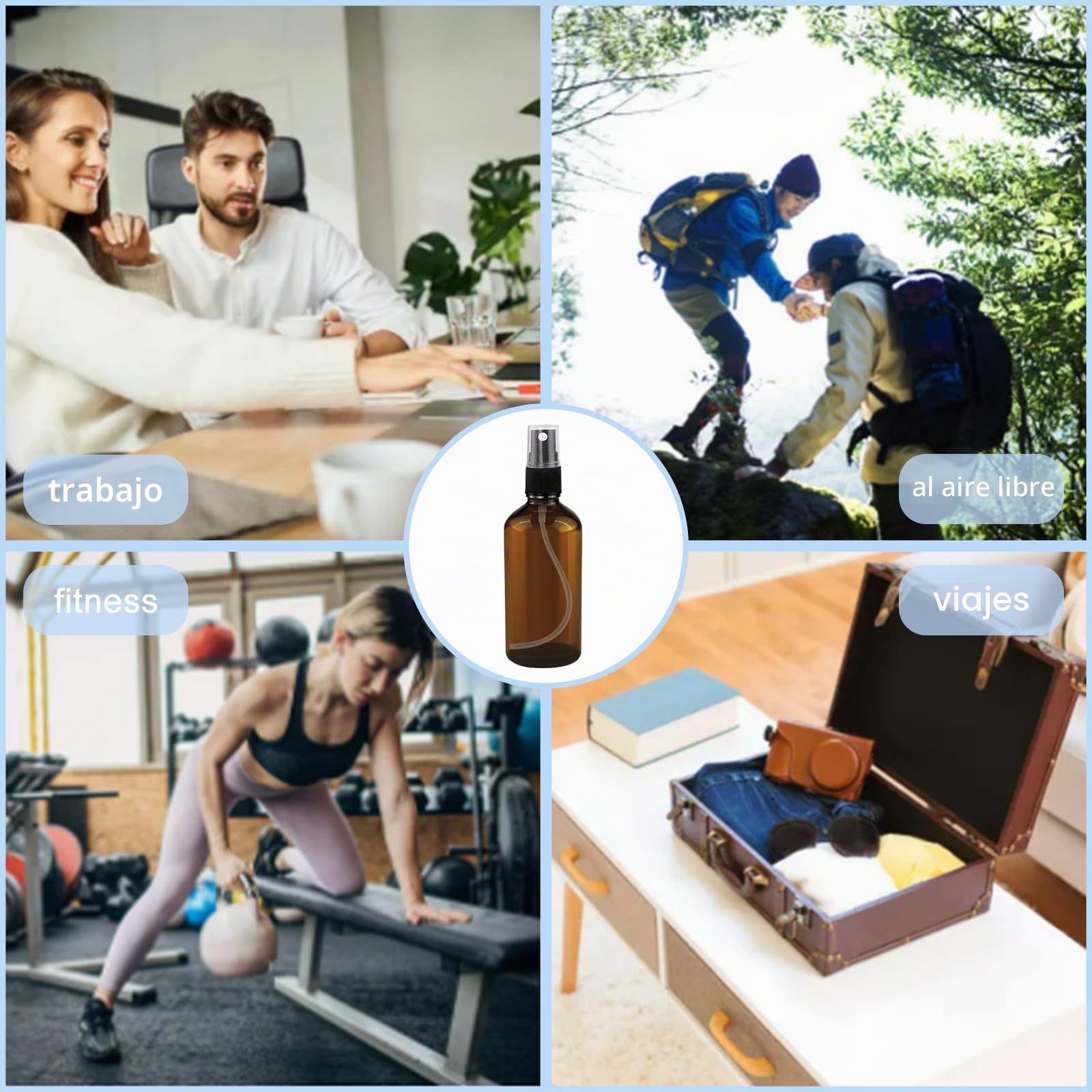 Nutabevr 4 piezas Botellas de spray de vidrio ámbar vacías, 2x100ml + 2x50ml Botella Spray Pulverizador Portátil, Spray Bottle con Embudo y Cuentagotas, para Aceite Esencial,Aromaterapia,Perfume