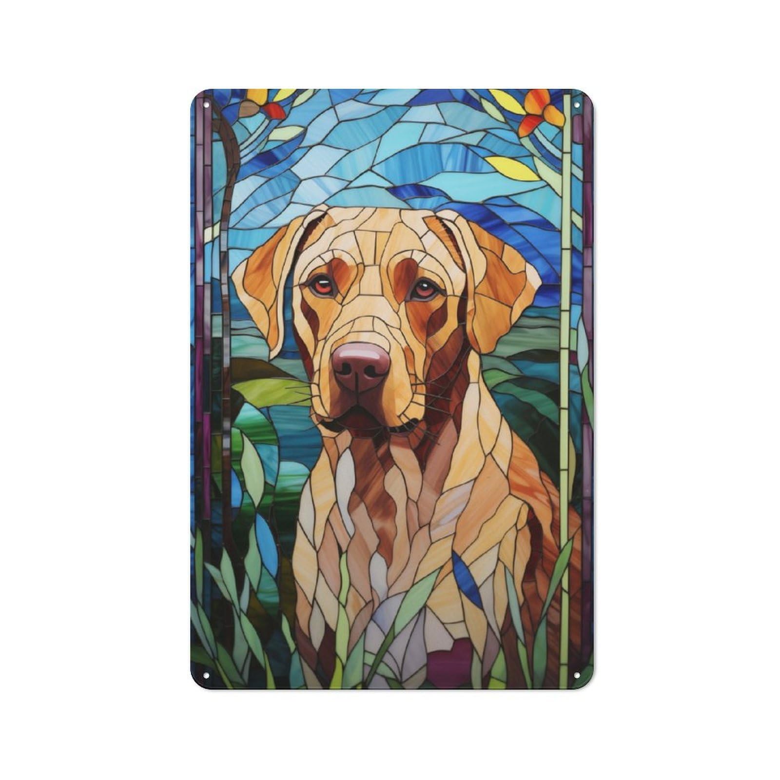 Junmoney Stained Glass Labrador Modern Retro Metal Wall Art Sign 30X20cm, Studio Wall Art For Modern Home, Workshop, Office Or Cafe