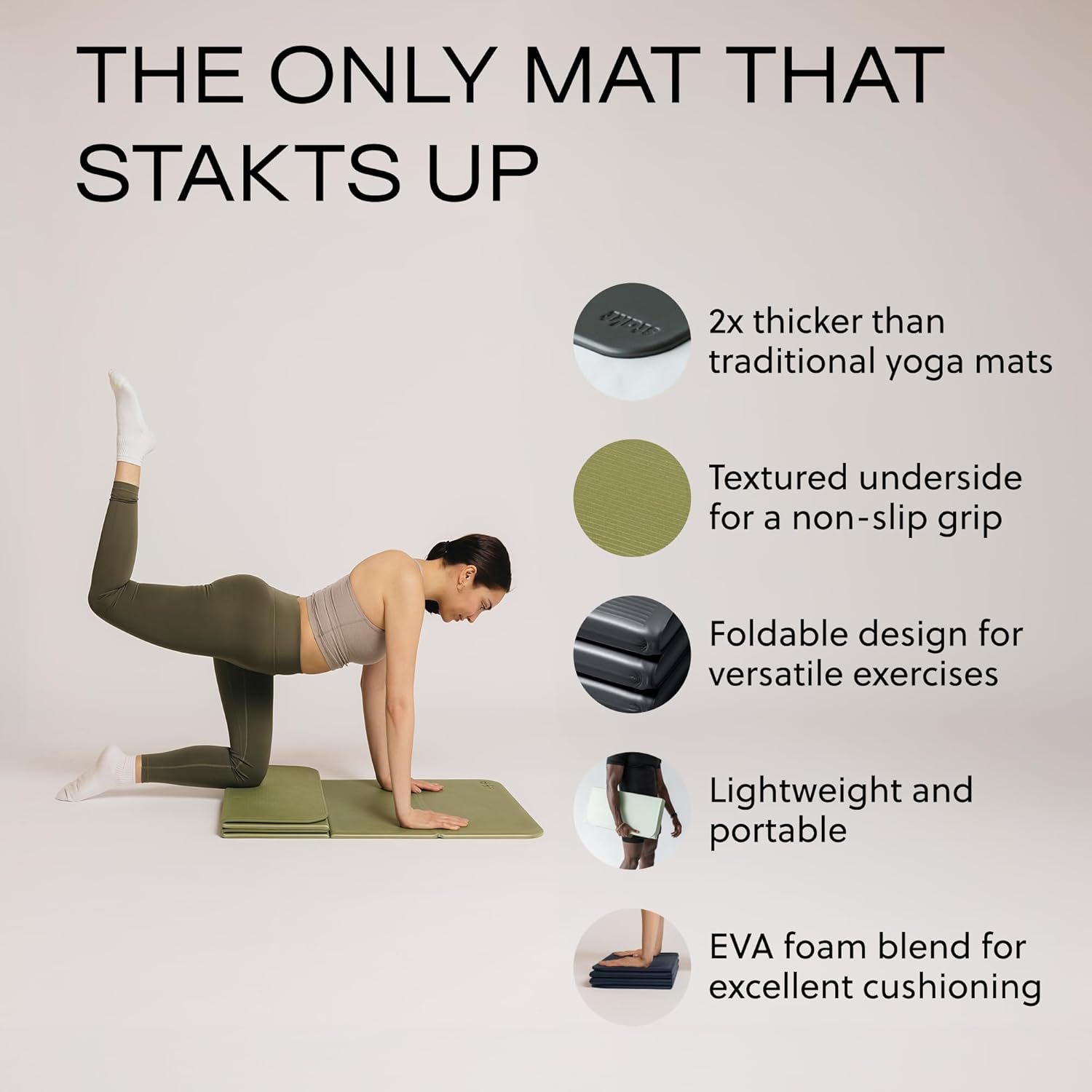 Stakt - The Original Foldable Yoga Mat, Premium Fitness & Multi-Purpose Workout Mat with Non-Slip Surface, Portable & Lightweight for Studio or Home Use, As Seen on Shark Tank