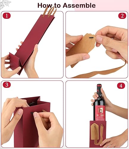 Miniatura 4 de PrimZooty Bolsa de regalo para vino, paquete de 24 bolsas de color borgoña profundo para botellas, bolsa de papel para Navidad, cumpleaños, boda,