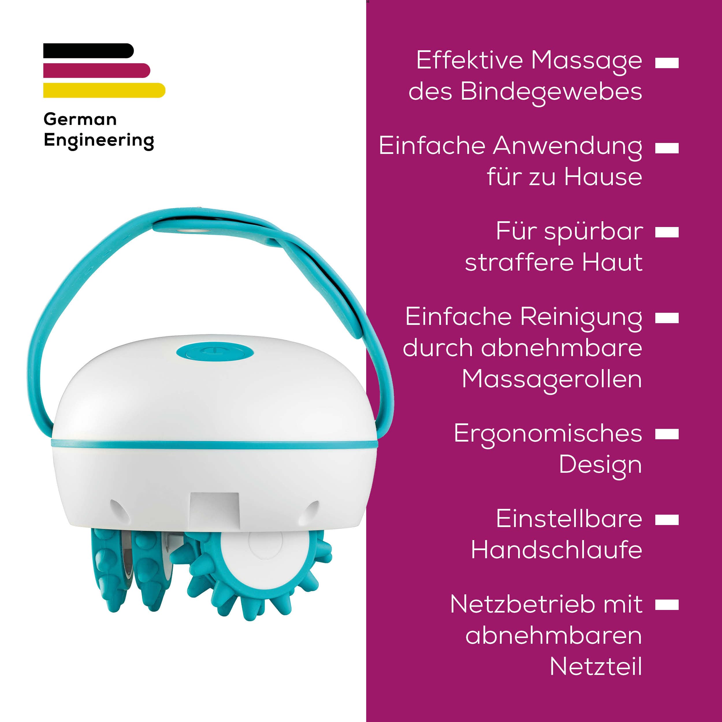 Beurer CM 51 Cellulite Massagegerät für straffere Haut, effektive Bindegewebsmassage, elektrischer Massageroller mit 2 Intensitätsstufen und verstellbarem Handgriff, ergonomisches Design