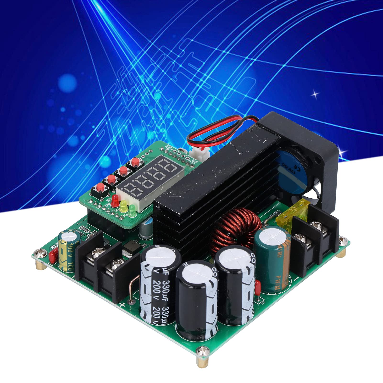 Moduł wzmacniający Wyświetlacz cyfrowy Konwerter regulatora napięcia Regulowany zasilacz z wentylatorem chłodzącym do projektów DIY dla elektroniki 110 x 96 x 46 mm
