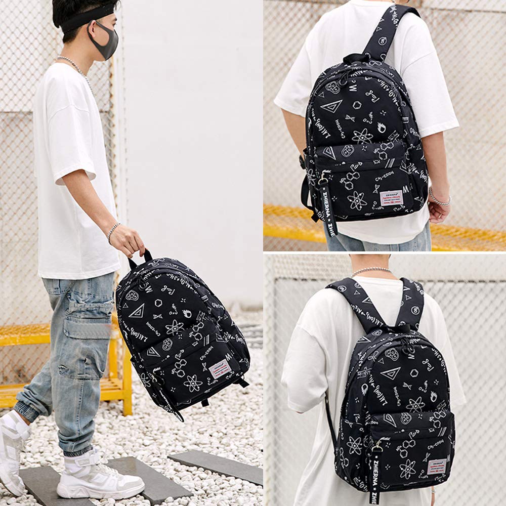 Mochila escolar Mochila para niñas Niños Adolescentes, primarios/secundarios/universitarios Estudiantes Satchel Book nylon impermeable Bolsa ligera para computadora portátil (black)