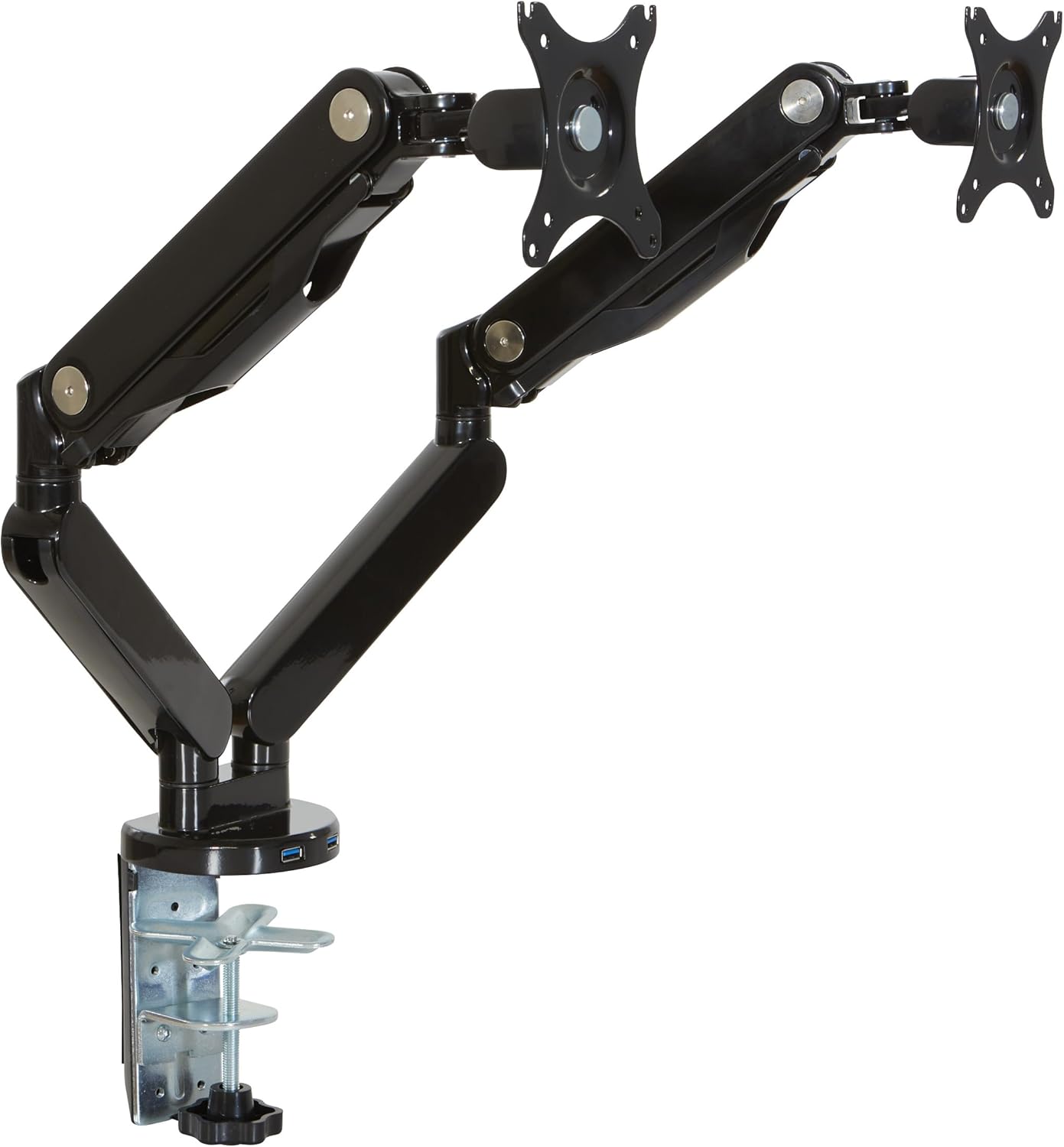 Office Star Ascend II Double Monitor Arms with Dual USB 3.0 Ports, 3-Point Rotation and VESA Mounting Bracket for 17-inch to 30-inch Monitors, Black