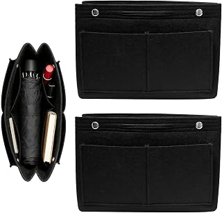 2 Stück Handtaschen Organizer,Taschenorganizer aus Filz mit Mehrfachfächern,Handtaschen-Einsatz mit Klickverschluss, Felt Inner Multi-Pockets für Damen Mädchen(30x20x10 cm,Schwarz)