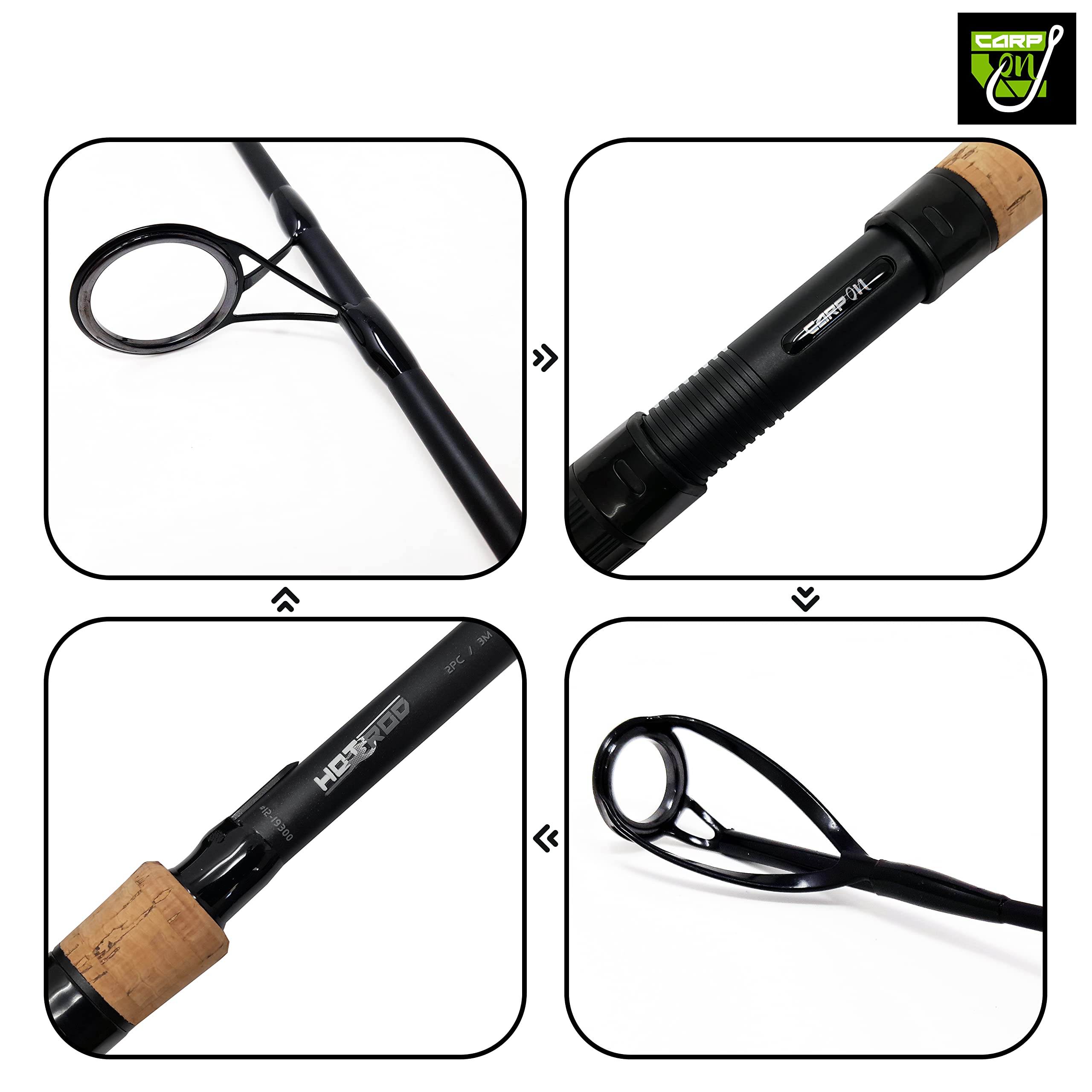 Hotrod 3m / 10ft Extender Carp Fishing Rod - 2 Piece Part-Tele Full Cork Handle (Test Curves 3lb 3.25lb & 3.50lbs) Ultra Light High Grade Korean Carbon - Stalking Freelining Margin Fishing