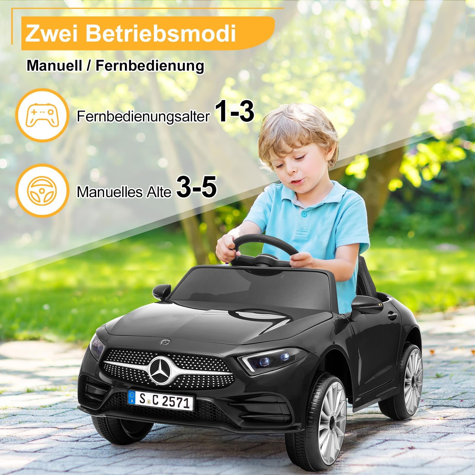 LALAHO Auto elettrica per bambini Mercedes CLS 350 12 V (Nero) | Doppi Motori, Telecomando 2.4 GHz, MP3, Sospensioni, Auto Elettrica per Bambini 3-5 Ann