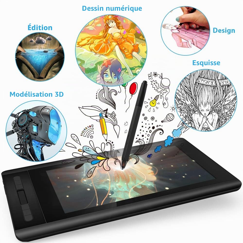 XP-Pen Artist 12 Tablette Graphique avec Ecran 11.6 Pouces à Stylet Passif 8192 Niveaux Acompagnée avec 6 Raccourcis et 1 Barre Tactile - Compatible avec Windows et Mac