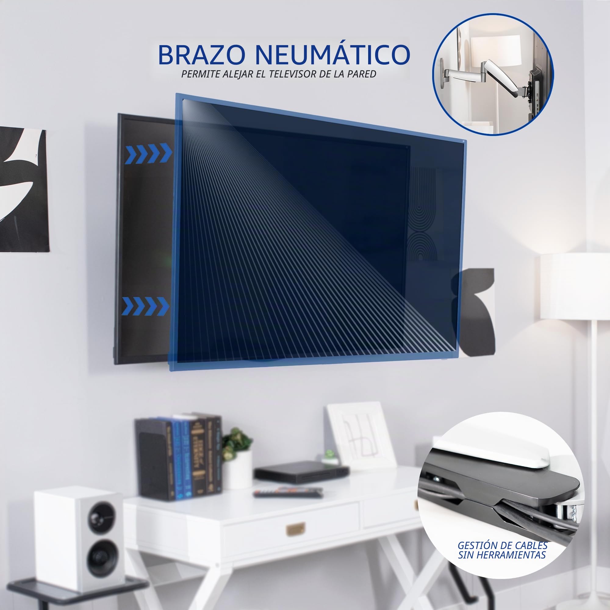 Vivo Soporte de Pared para TV con Pantalla de Plasma LED LCD de 26 a 55 Pulgadas, Altura Ajustable, Resorte neumático Totalmente articulado, Plateado, MOUNT-VW04G
