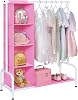 Univivi Kids Clothing Rack with Hanging Organizer, Short Toddler Dress Up Storage Rack for Hanging Clothes, Kids Wardrobe Closet for Baby Clothes, Dance Costumes, PinkWhite