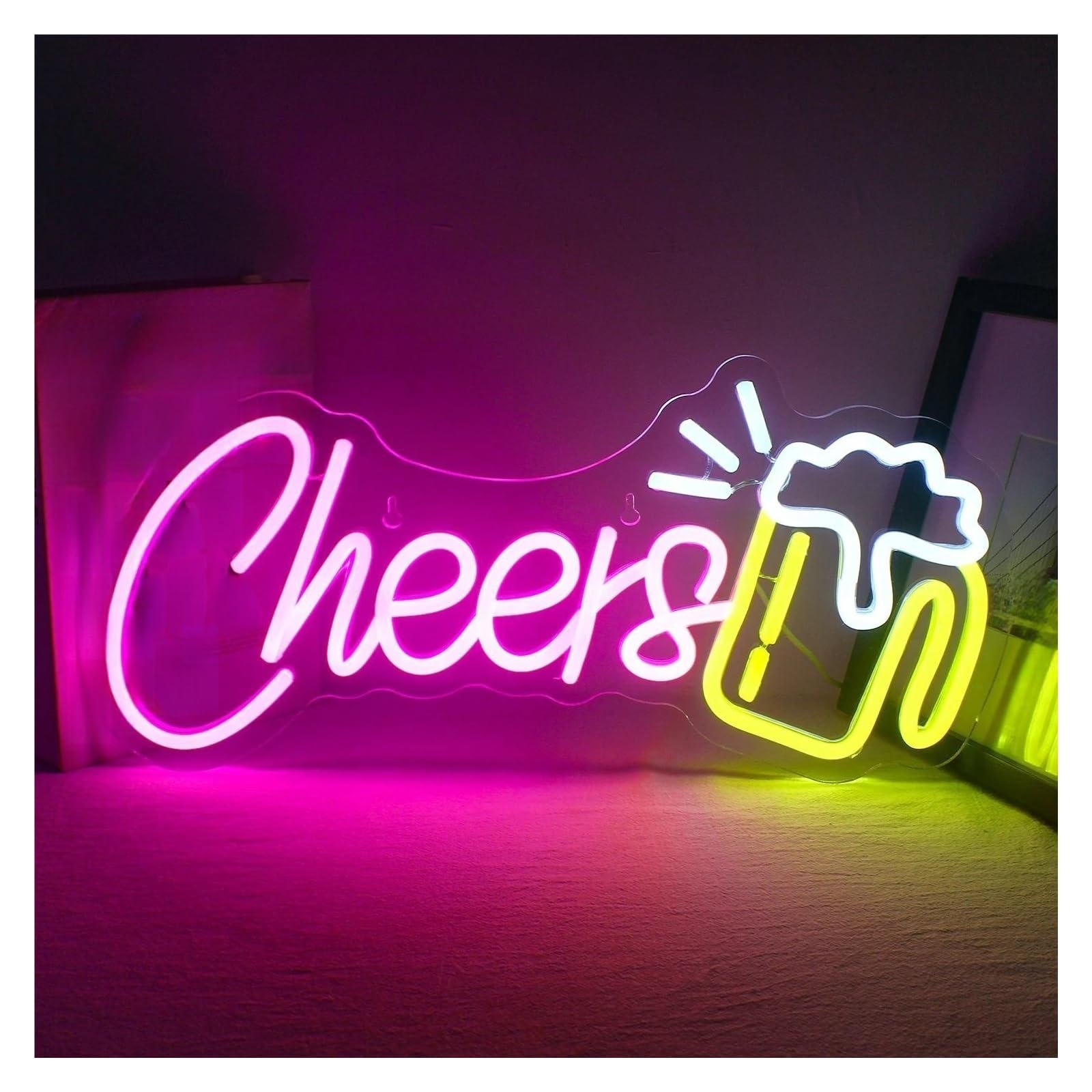 LEMST Sign Lamp Cheers Neon Signs USB Powered, Beer Neon Lights Suitable for Club Shop Wall Decor Dimmable Night Lights 19cmx42cm