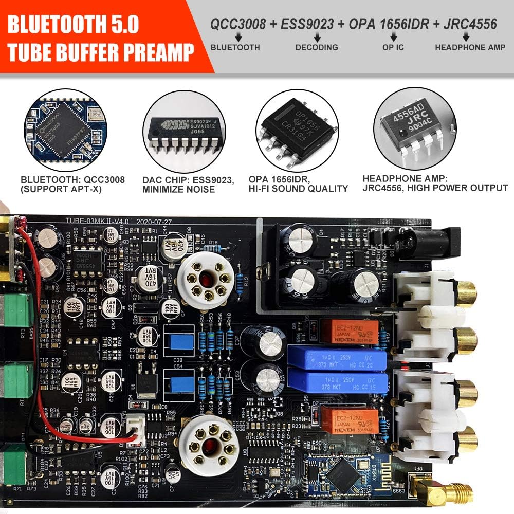 Grеаtеѕt Prоduсt FX AUDIO Bluetooth Tube Preamp & Headphone Amp & Bluetooth Receiver+ESS9023 GE5654 HiFi Bluetooth 5.0 Vaccum Tube Preamp with RCA BT Input & RCA/3.5mm Headphone Output Bass Treble Control (Black)