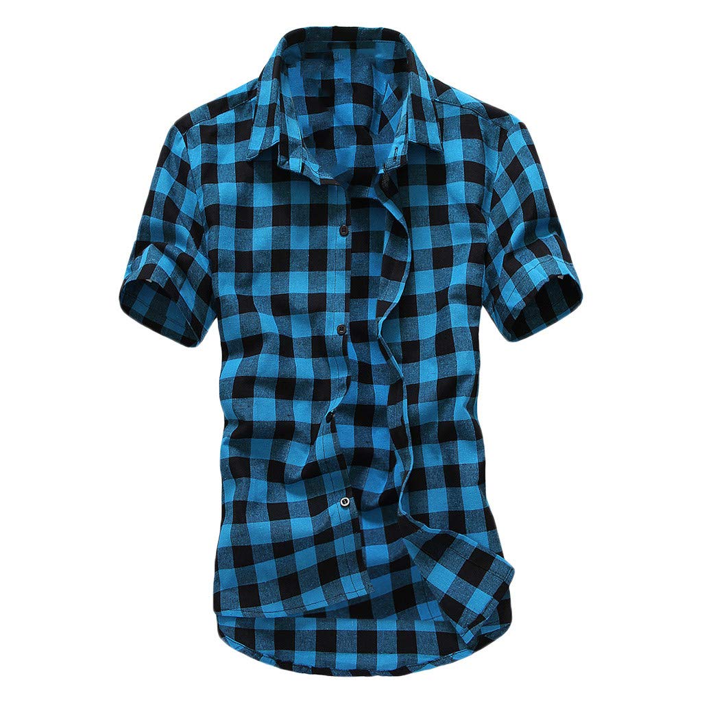 Generic Camisas casuales a cuadros para hombre, para primavera y verano, ajuste regular, manga corta, a cuadros, ligeras, con cuello de solapa, a cuadros, a la moda, casuales, de talla grande.