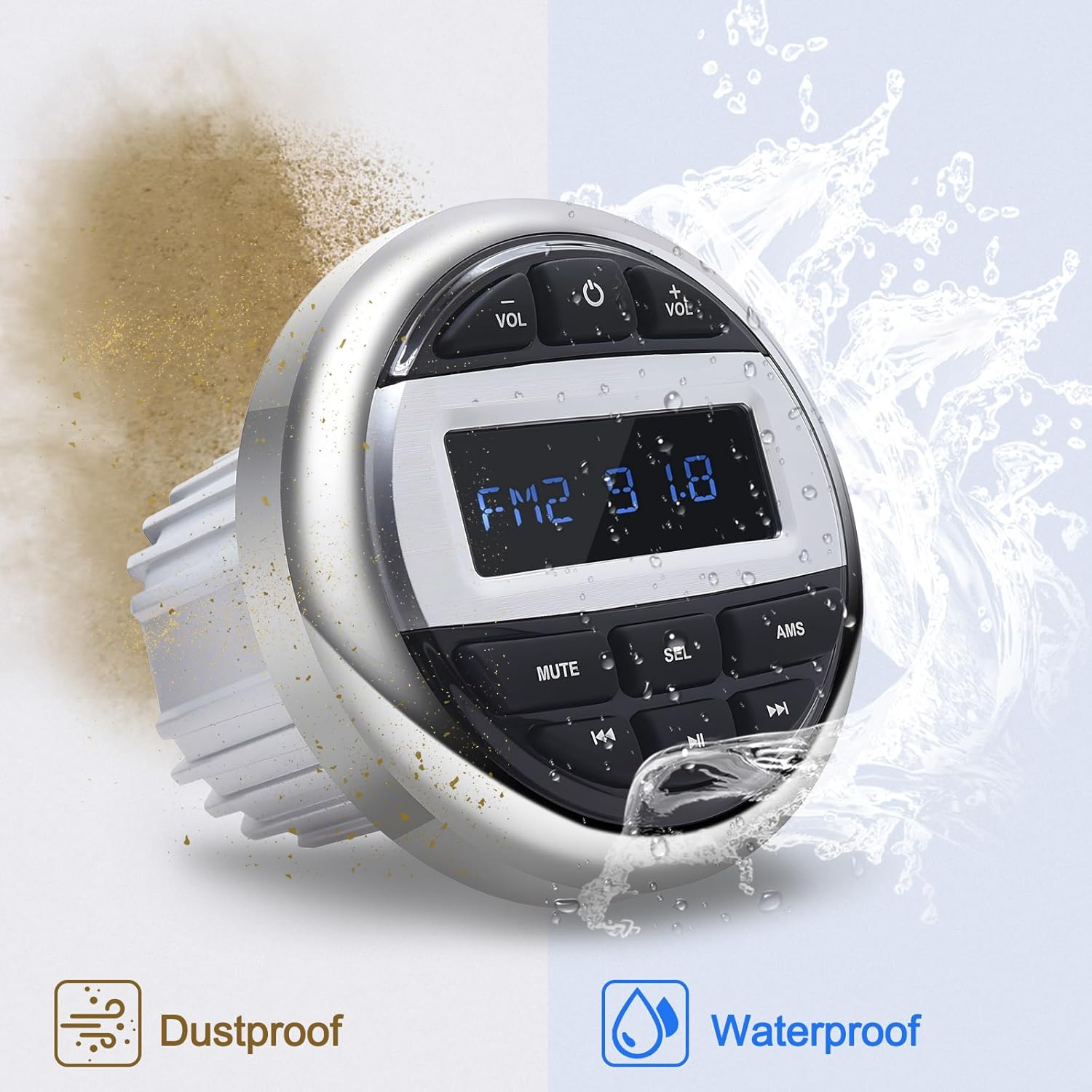 Geloo Marine Stereo Receiver Boat Stereo Radio System-Digital Media MP3 Player, Waterproof Boat Audio Receiver, Wireless Connection, USB, AM/FM Radio Receiver for Motorcycle Boat Golf Cart Truck