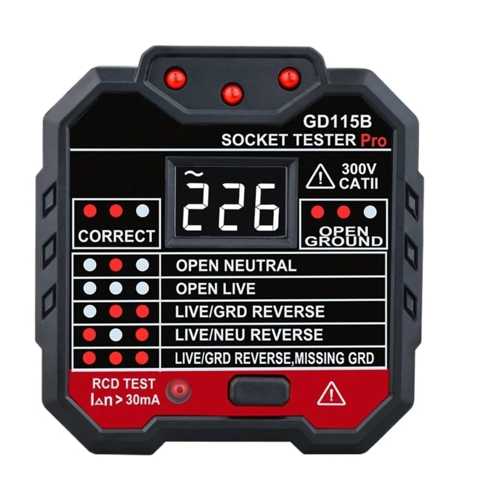 Steckdosentester Spannungsprüfer Elektrischer Leistungsschalter Finder Erdungsleitung Polaritätsphasenprüfung Leicht Und Tragbar(GD115)