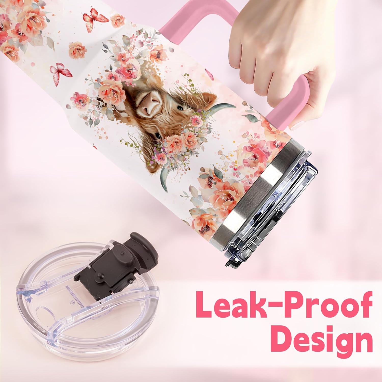 Highland Cow Gifts for Women, Stainless Steel Insulated Tumbler Travel Mug Cup with Lid and Straw, Highland Cow Stuff for Girls - Image 8