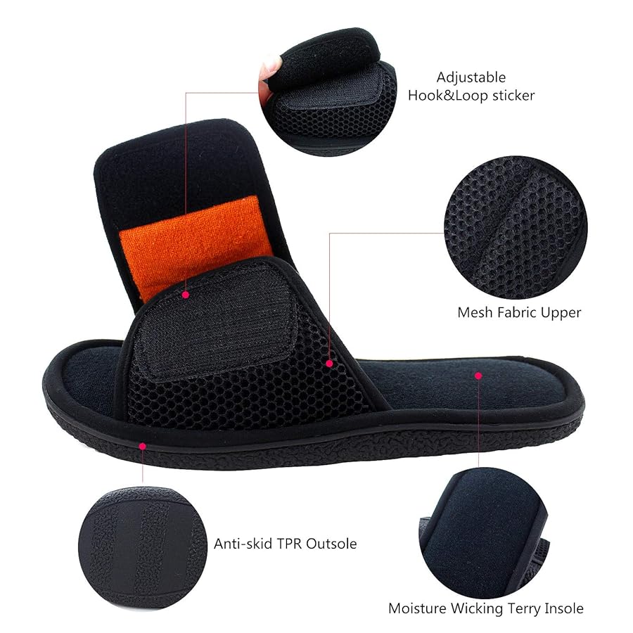 シューズ・サンダルその他 Terry Velcro Memory Foam Interfloor Noise Slippers 1+1 Gathered Terry Slide Slipper – Cuddl Duds