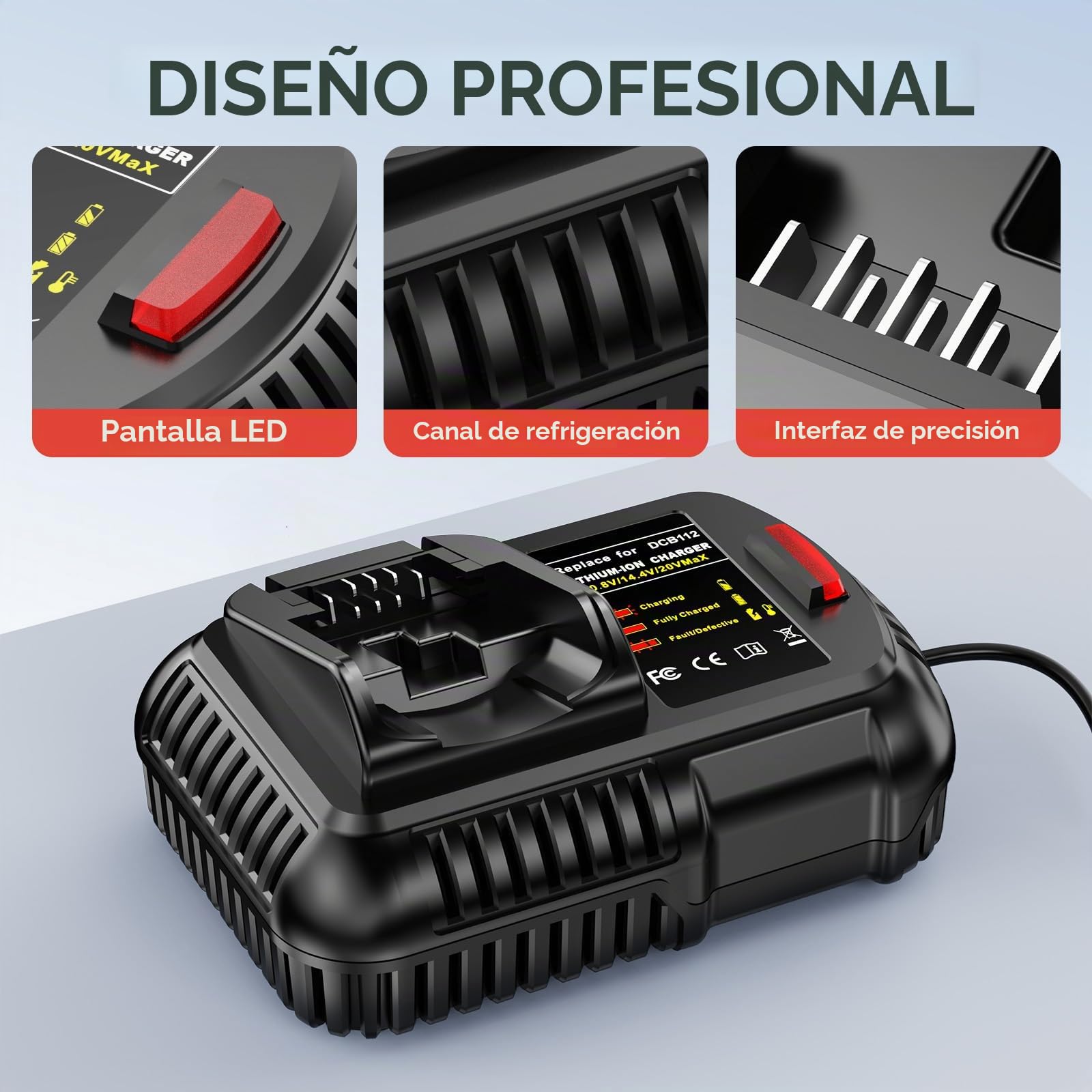 Cargador de batería para DeWalt 10.8V 12V - 18V 20V batería, 2.0A Cargador rápido para DeWalt DCB115 DCB204 DCB205 DCB206 DCB201 DCB120 DCB127