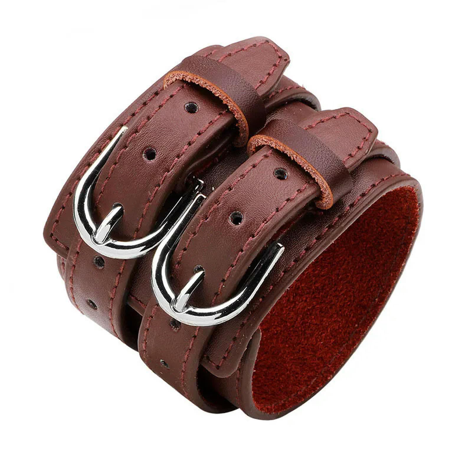 XYNSNDB Pulsera de Cuero Genuino para Hombre, Pulsera Ancha y Grande de Amistad, con Hebilla, joyería Vintage Ajustable